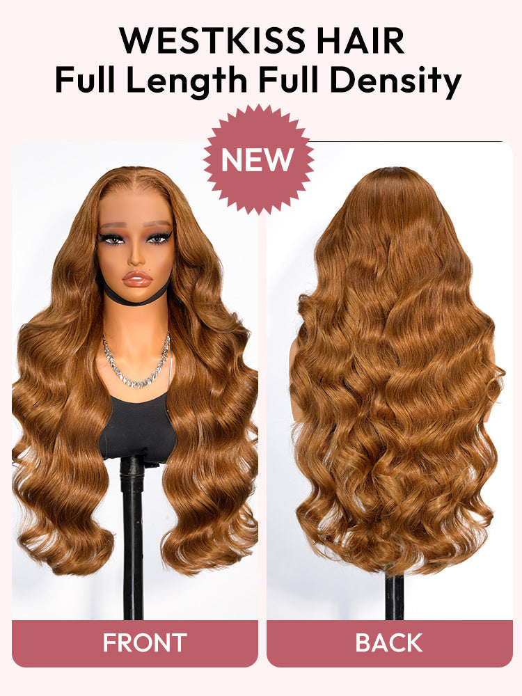 Glueless Caramel Brown Loose Body Transparent Lace Front Wig With Natural Widows Wig Peak M Hairline