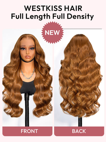 Glueless Caramel Brown Loose Body Transparent Lace Front Wig With Natural Widows Wig Peak M Hairline