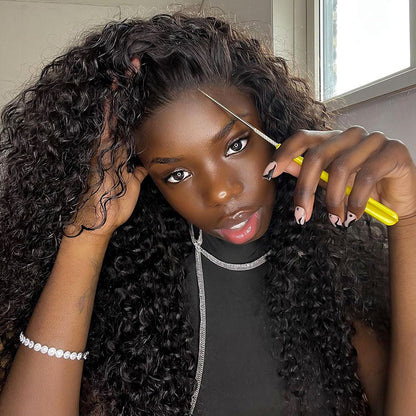 Curly Human Hair Lace Closure Air Wig With Breathable Wig Cap