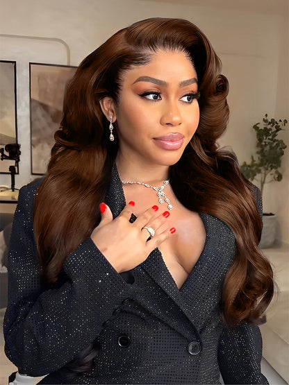 Light Brown Glueless Upgrade M-Shaped Hairline Wig With Loose Body 100% Human Hair 13x4 Undetectable Lace Front Wig