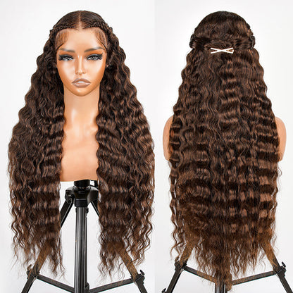 Brown Pre-Braided Deep Crimped Stylist Wig Knotless 13x6 Super Invisible LY Lace Front Wig