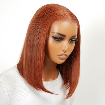 Straight Copper Colored Bob Blunt Cut Shoulder Length Hair wig