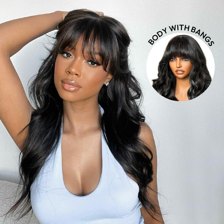 Body Wave Human Hair With Bangs 5*5 Pre-Cut Lace Closure Wig