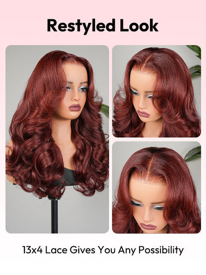 Cherry Cola Red Layered Cut Customized Wave Human Hair Pre-Everything Wig