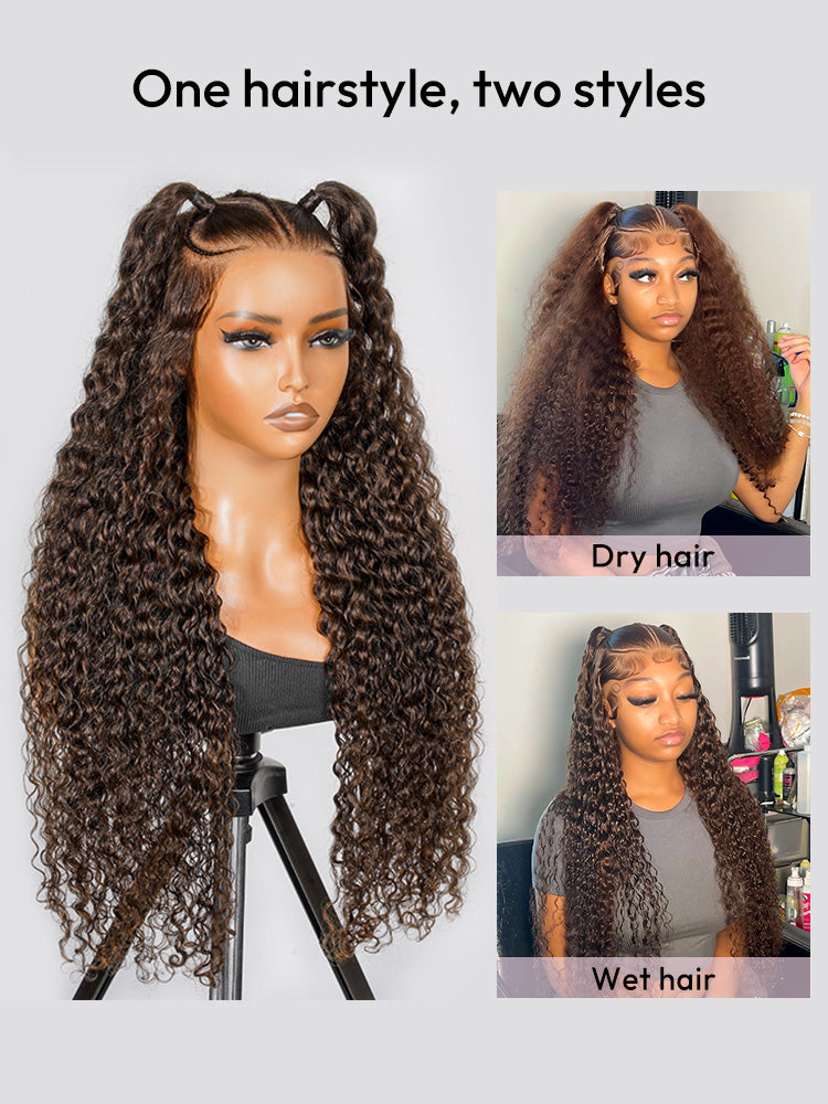 Brown Deep Wave Wig Knotless Pre-Braided 13x6 Parting Lace Front Wig