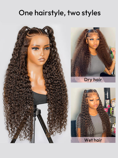 Brown Deep Wave Wig Knotless Pre-Braided 13x6 Parting Lace Front Wig