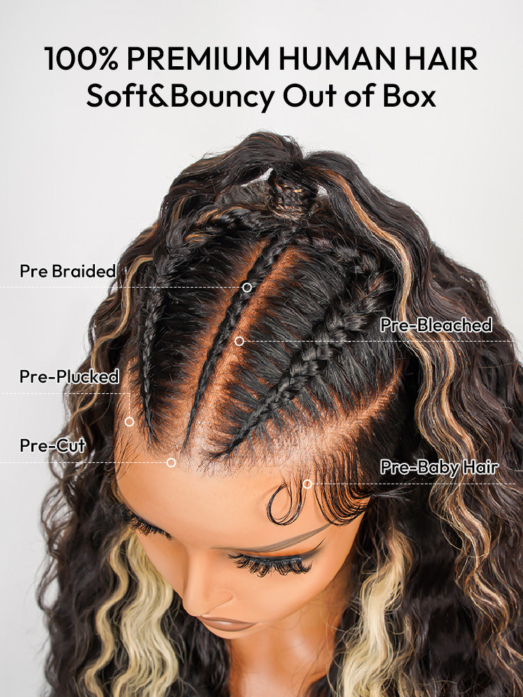 Glueless Highlight Stylist Wig Crimped Wavy 13x6 Lace Front Wig