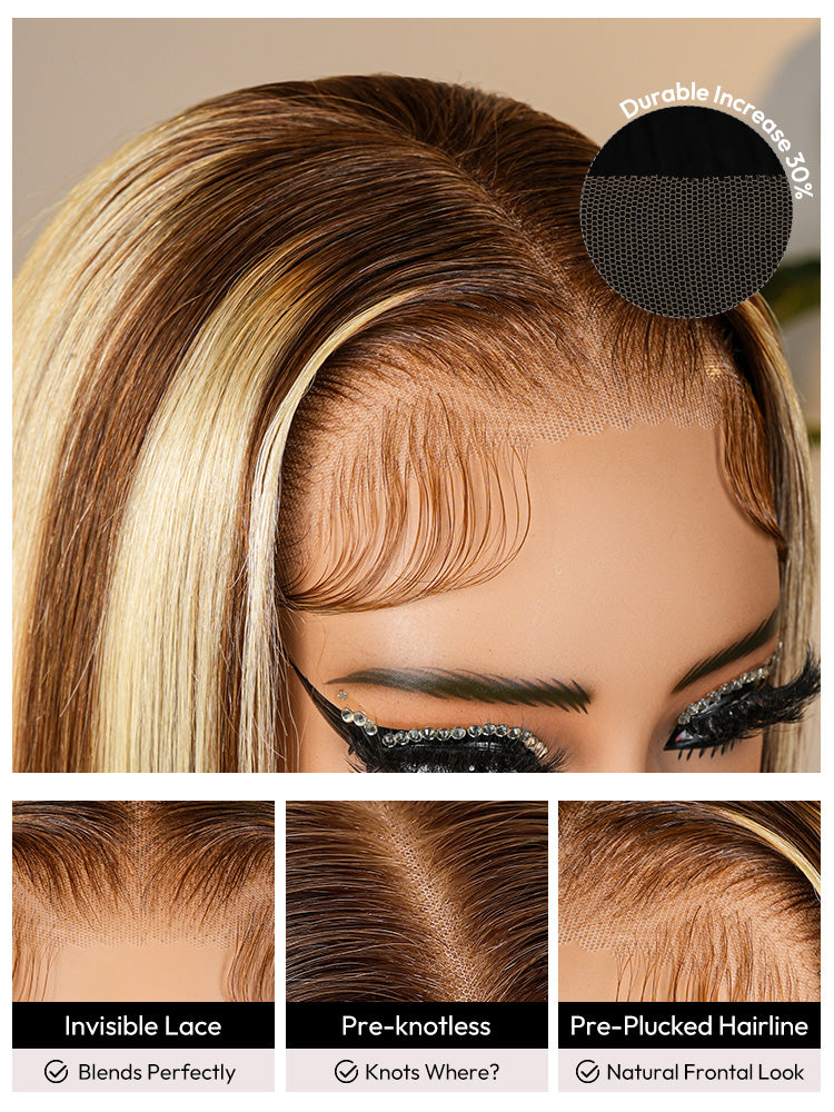 Blonde Ombre Wig Super Invisible LY Lace Wig Straight Human Hair With Dark Roots