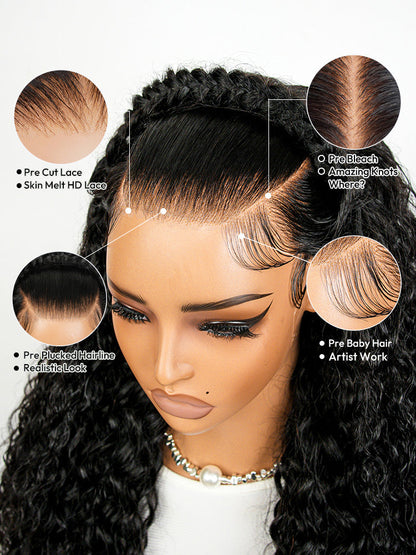 Glueless Water Wave Pre Braided Human Hair 13*6 Pre Cut Super Invisible LY Lace Wigs
