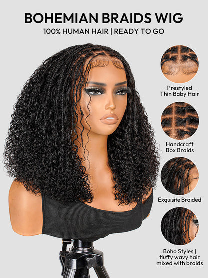 Boho Braided Wig Curly 5x5 Lace Closure Wig with Baby Hair