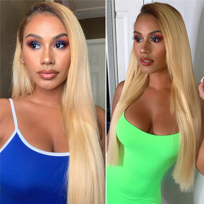 1b/613 Ombre Human Hair Straight Wigs Blonde With Dark Roots Lace Front Wig