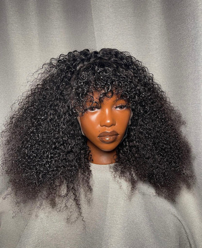 HD 13x4 natural black kinky curly fringe frontal unit