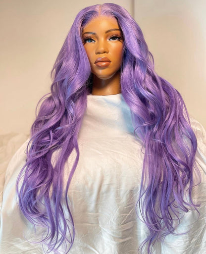 HD 5x5 closure pastel lilac wavy frontal