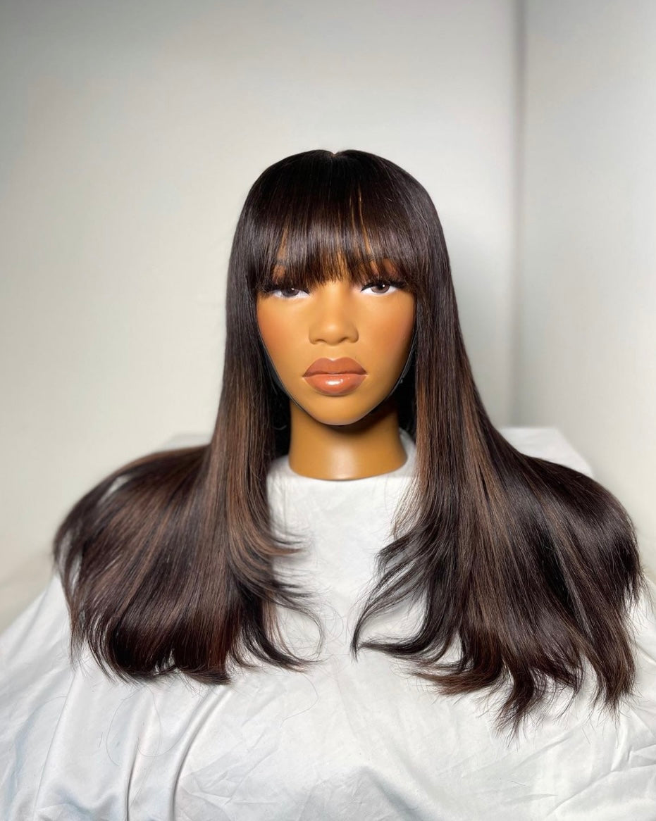 HD 5x5 closure brown fringe straight frontal unit