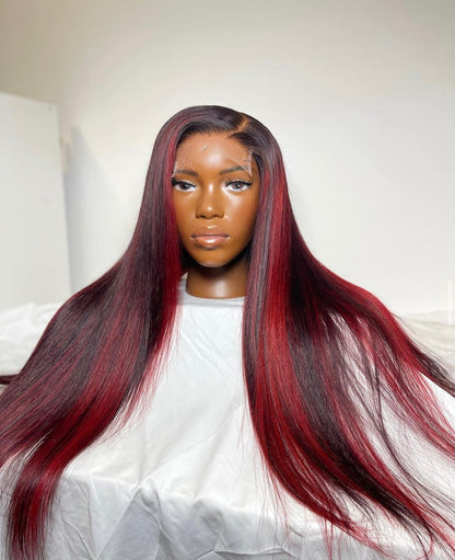 HD 5x5 closure red highlight straight frontal unit