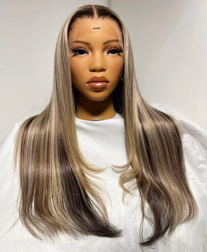 HD 13x6 blonde highlight straight frontal unit