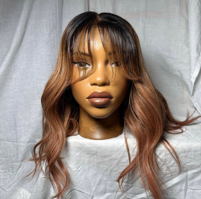 HD 5x5 closure light brown curtain bang wavy frontal