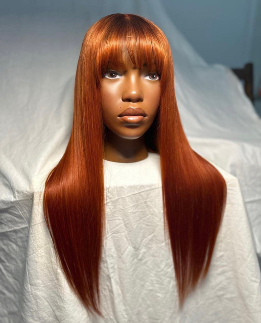 HD 5x5 closure Copper straight bang frontal unit