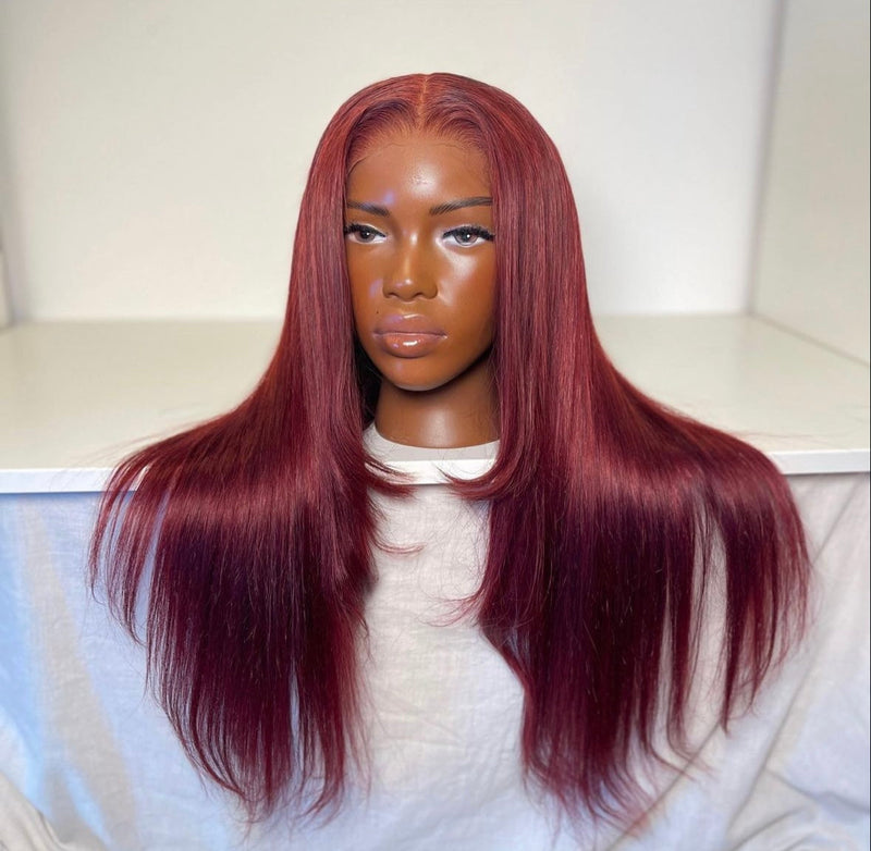 HD 5x5 closure burgundy straight frontal unit