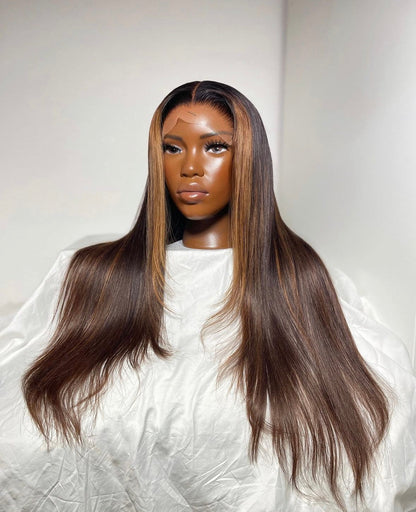 HD 6x6 closure brown highlight straight frontal unit