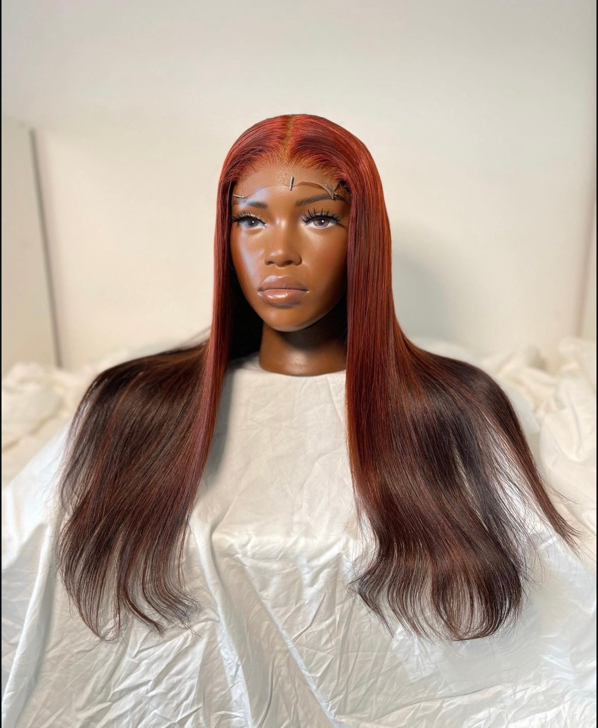 HD 5x5 closure red ombre highlight straight frontal unit