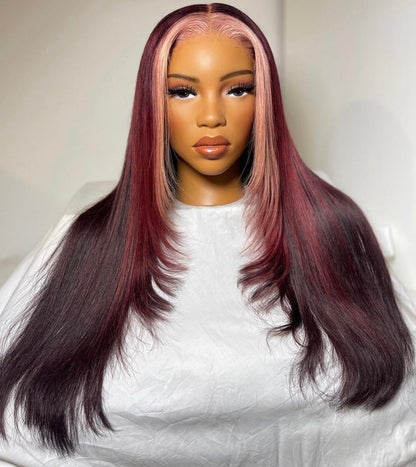 HD 6x6 closure burgundy highlight straight frontal unit