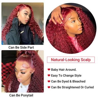 Burgundy Deep Wave Lace Front Deep Weave Hair