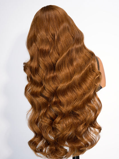 Glueless Caramel Brown Loose Body Transparent Lace Front Wig With Natural Widows Wig Peak M Hairline