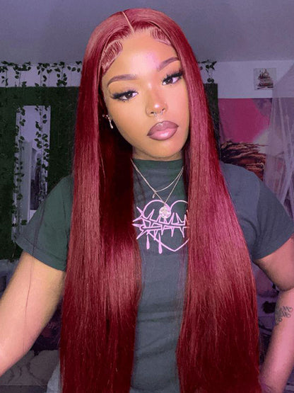 Cherry Cola Red Glueless Wig Straight and Body Wave Human Hair