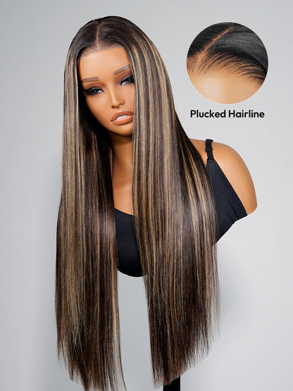 Glueless Highlight Balayage Piano Colored Straight 13x6 Lace Front Super Invisible Lace Wig
