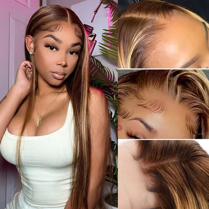 Highlight Wigs Straight Hair Ombre Wigs Customized Human Hair Lace Front Wig