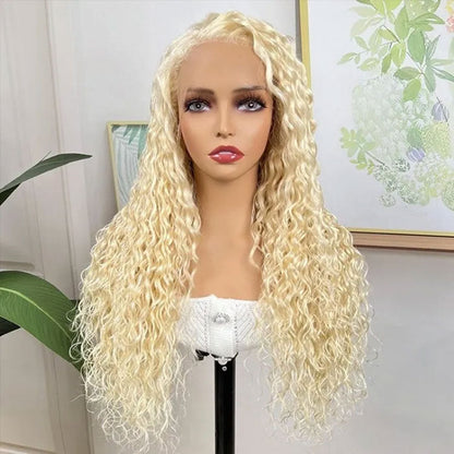 Blonde Water Wave Lace Front Wig 613 Human Hair Transparent Lace Wig