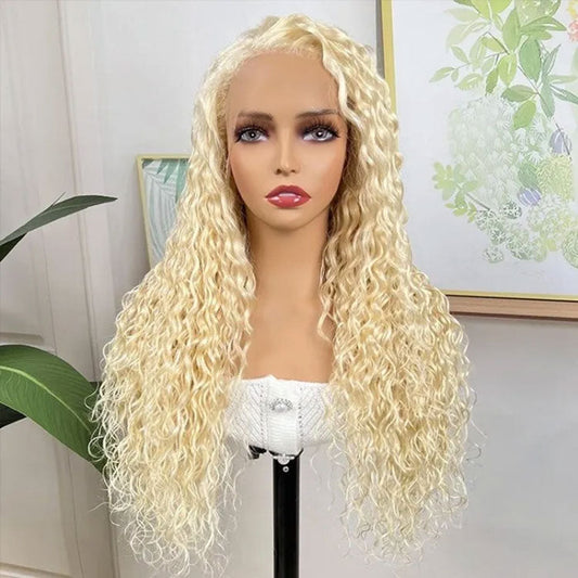 Blonde Water Wave Lace Front Wig 613 Human Hair Transparent Lace Wig