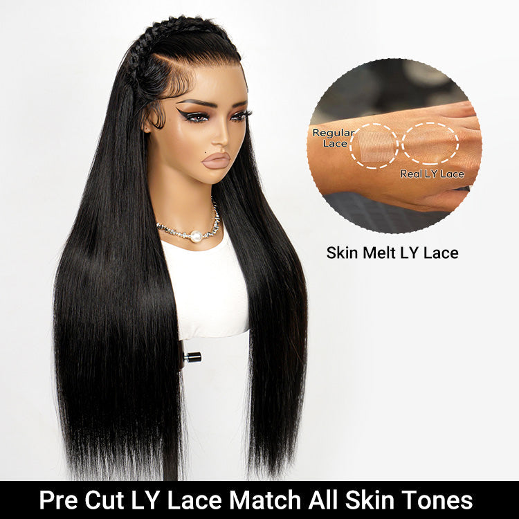 Straight Pre Braided Human Hair Glueless 13*6 Super Invisible Lace Wig Bleached Knots