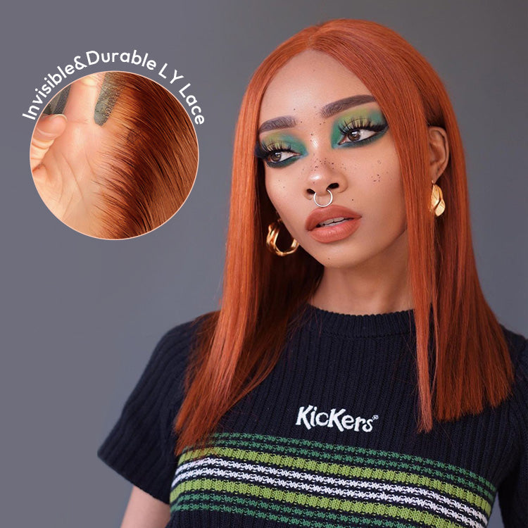 Straight Copper Colored Bob Blunt Cut Shoulder Length Hair wig