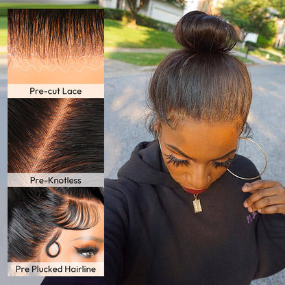 Invisi Drawstring 360 Lace Frontal Straight Human Hair Wigs Bleached Knots Pre Cut Lace Wig