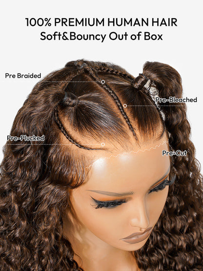 Brown Deep Wave Wig Knotless Pre-Braided 13x6 Parting Lace Front Wig