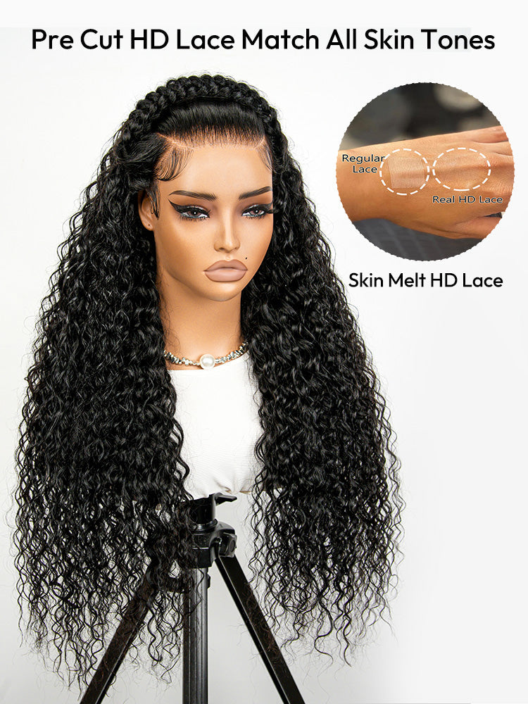 Glueless Water Wave Pre Braided Human Hair 13*6 Pre Cut Super Invisible LY Lace Wigs