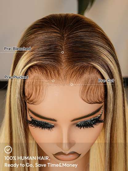 Blonde Ombre Wig Super Invisible LY Lace Wig Straight Human Hair With Dark Roots