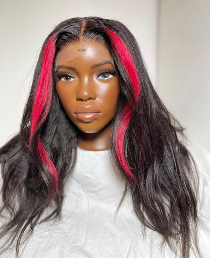 HD 5x5 closure pink highlights kinky wavy frontal unit