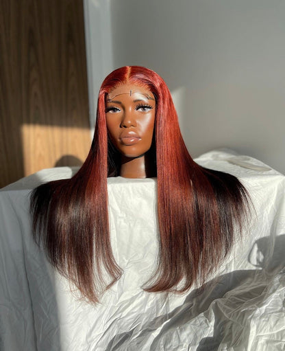 HD 5x5 closure red ombre highlight straight frontal unit