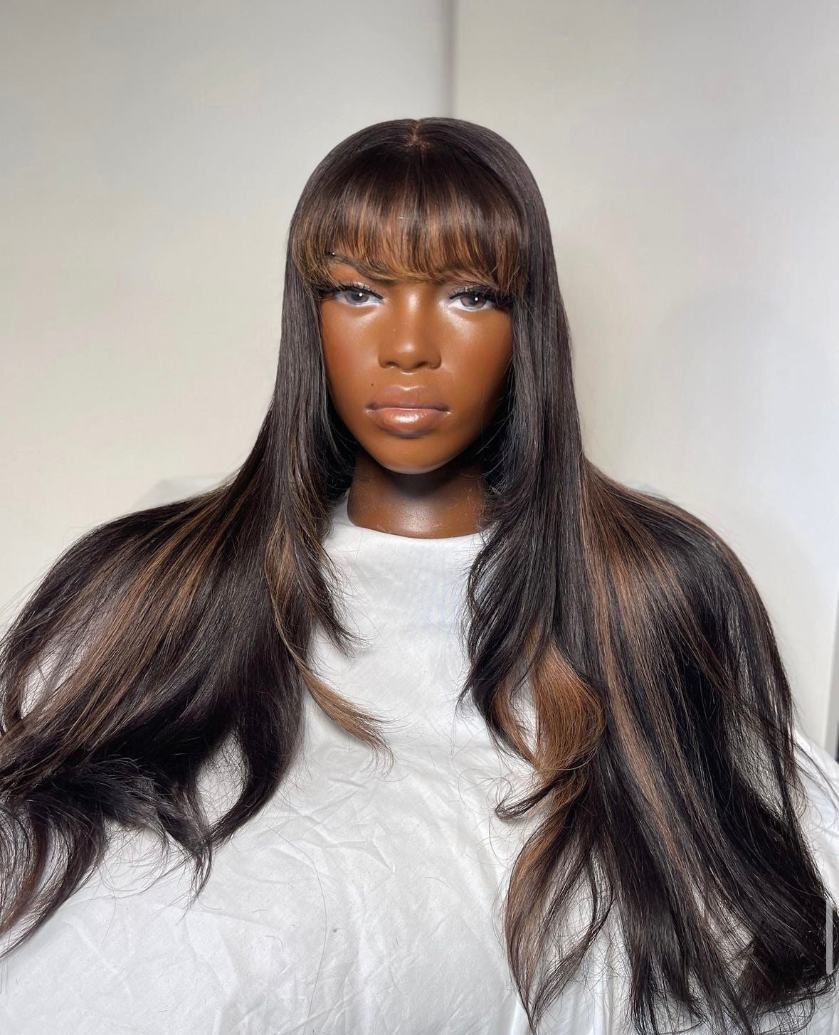 HD 5x5 closure honey blonde streak fringe straight frontal unit