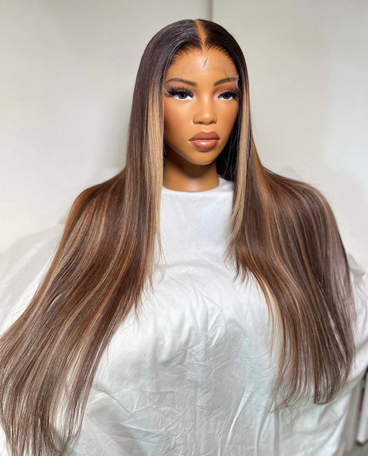 HD 6x6 ginger and blonde highlights straight frontal