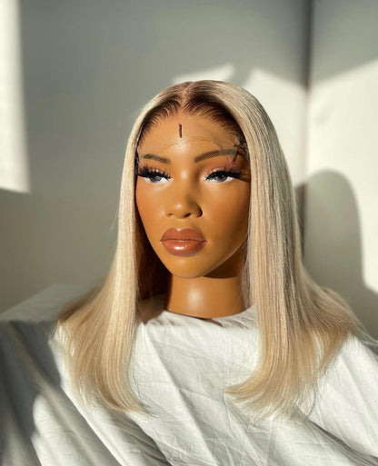 HD 5x5 closure white gold straight frontal bob