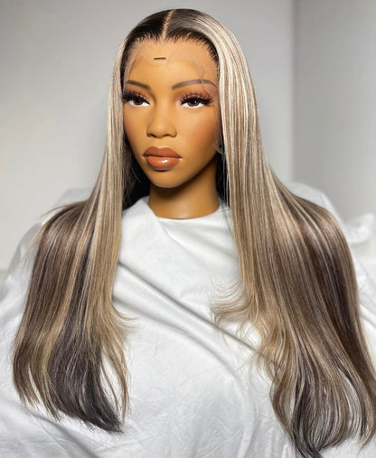 HD 13x6 blonde highlight straight frontal unit