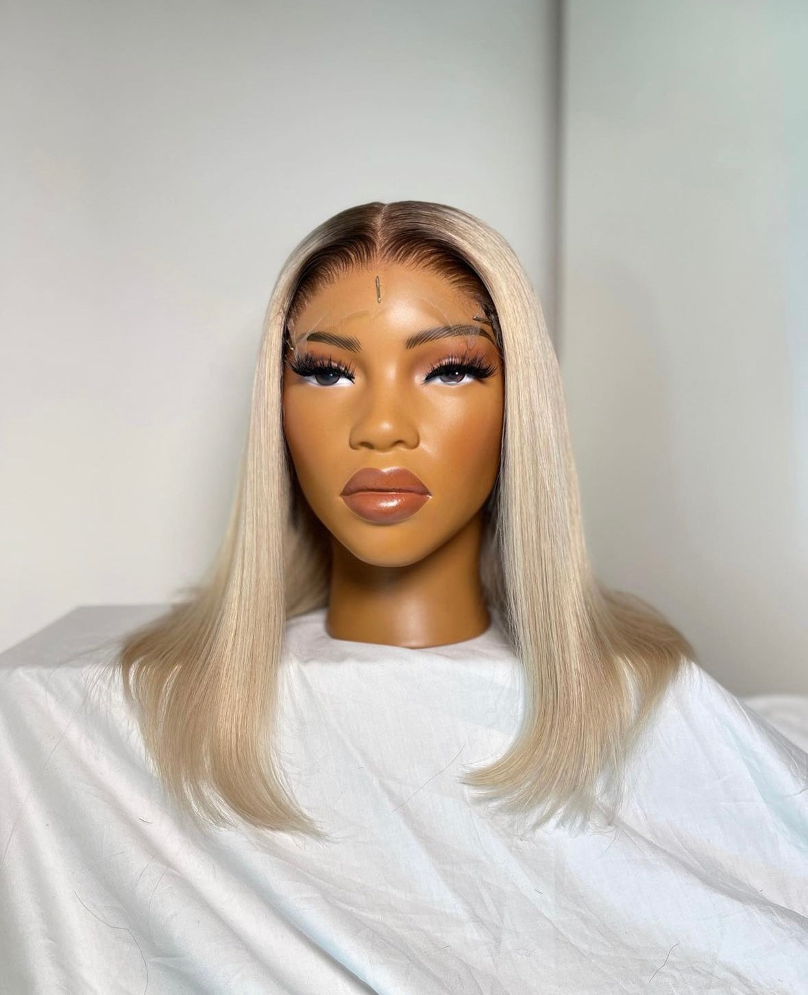 HD 5x5 closure white gold straight frontal bob