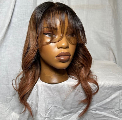 HD 5x5 closure light brown curtain bang wavy frontal