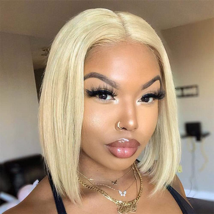 Blonde Bob Wig Short 613 Color Straight 2*6 Lace Front Bob Wigs Pre Cut Lace