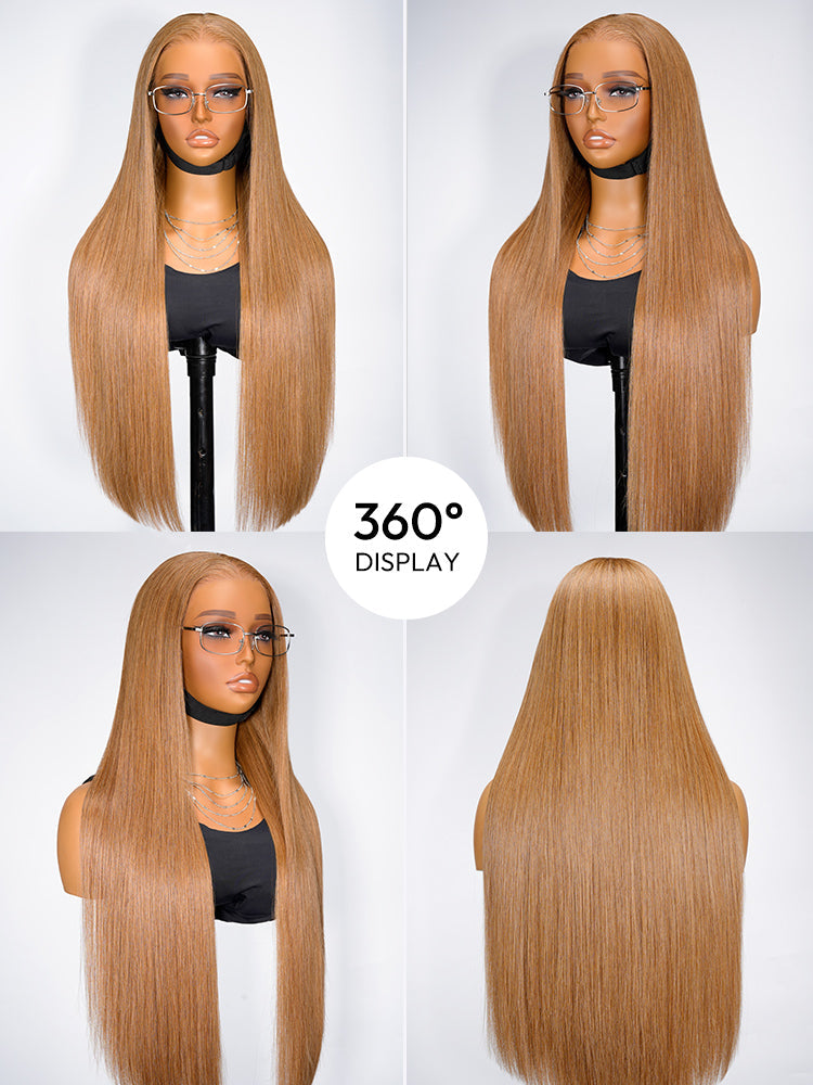 Glueless Light Chestnut Brown Hair Silky Straight Transparent Lace Front Wig Human Hair