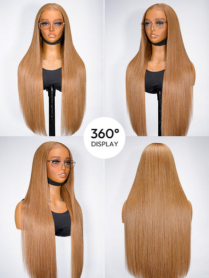 Glueless Light Chestnut Brown Hair Silky Straight Transparent Lace Front Wig Human Hair